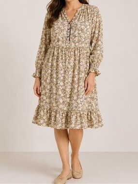 Lollys Laundry Audrey Yellow Floral Boho Cottagecore V-Neck Midi Dress